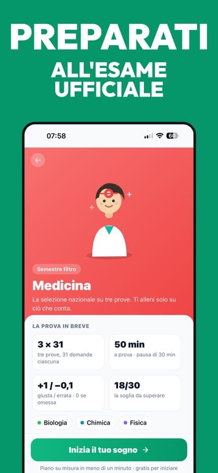 La schermata iniziale dell'app UniTest Pro con la scelta del percorso di preparazione