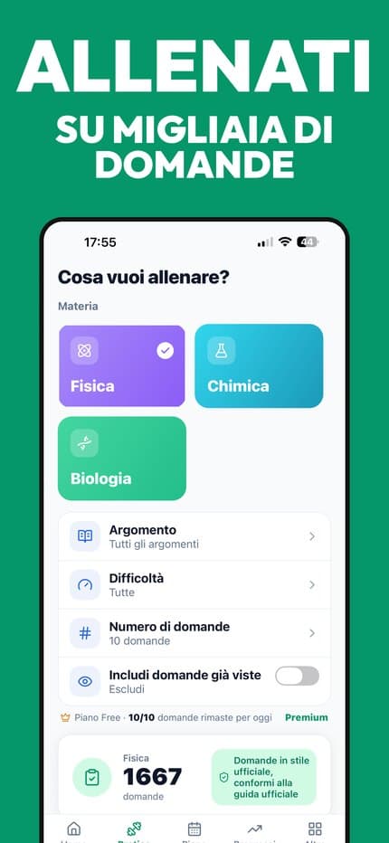 Una domanda a risposta multipla durante una sessione di allenamento nell'app