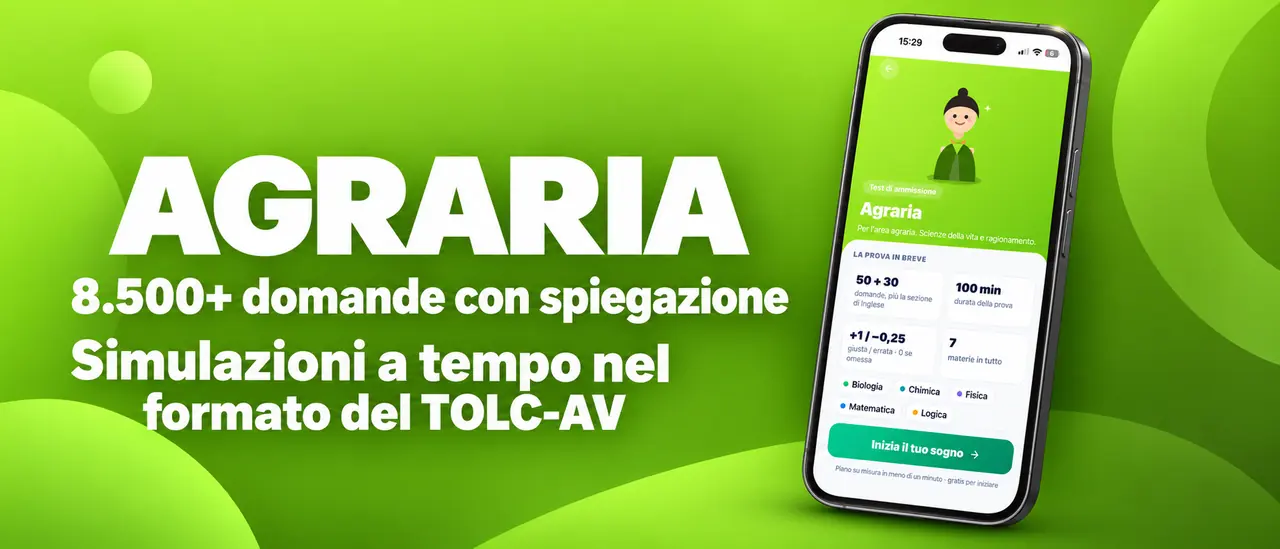 Agraria: 8.500+ domande con spiegazione, simulazioni a tempo nel formato del TOLC-AV