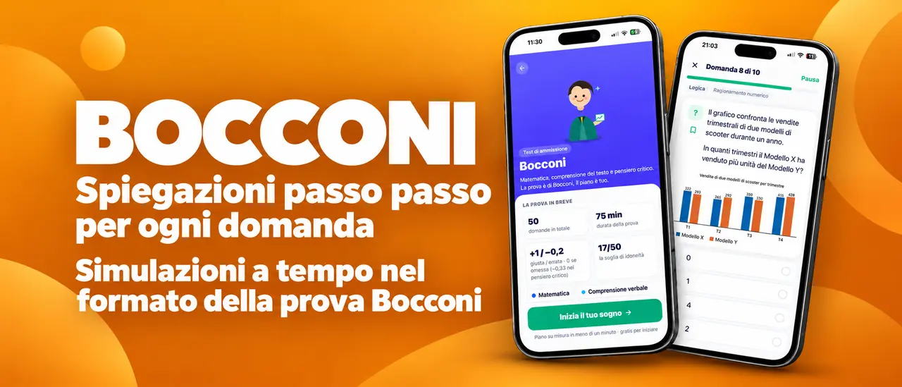 Bocconi: spiegazioni passo passo per ogni domanda, simulazioni a tempo nel formato della prova Bocconi