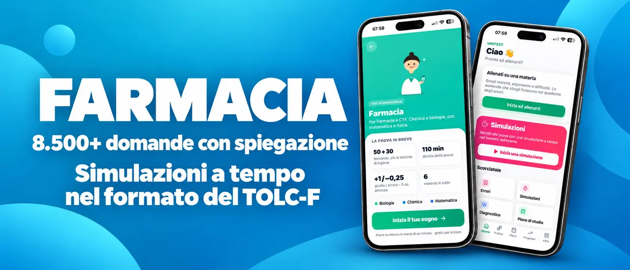 Farmacia: 8.500+ domande con spiegazione, simulazioni a tempo nel formato del TOLC-F