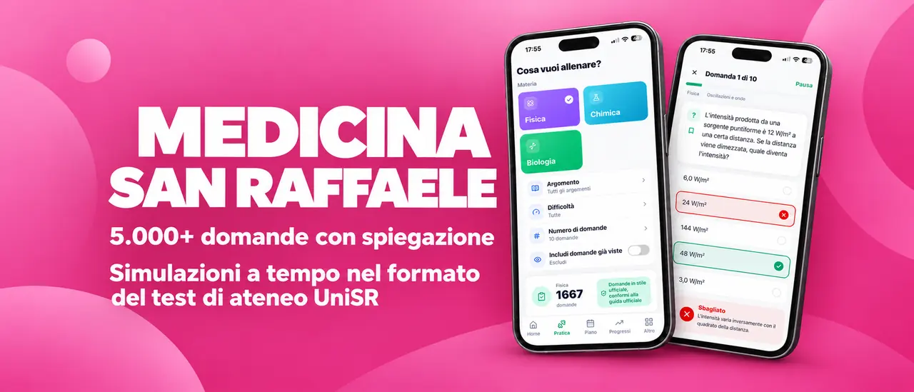 Medicina San Raffaele: 5.000+ domande con spiegazione, simulazioni a tempo nel formato del test di ateneo UniSR