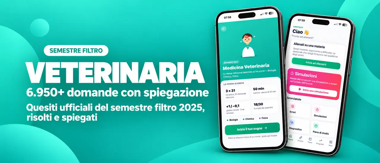 Veterinaria, semestre filtro: 6.950+ domande con spiegazione, quesiti ufficiali del semestre filtro 2025 risolti e spiegati