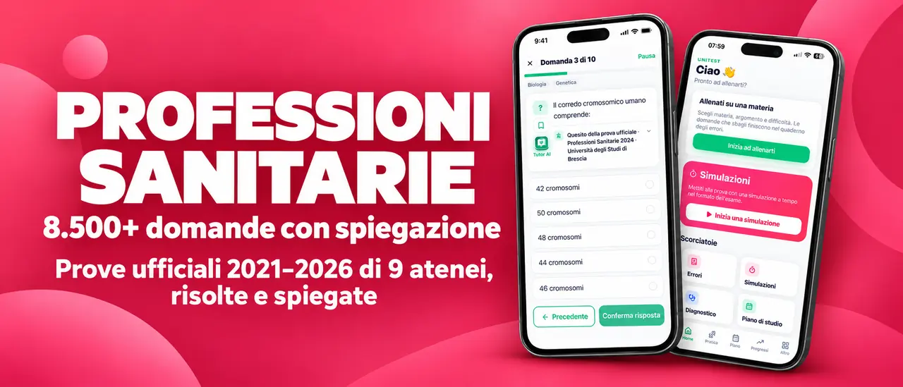 Professioni Sanitarie: 8.500+ domande con spiegazione, prove ufficiali 2021–2026 di 9 atenei risolte e spiegate