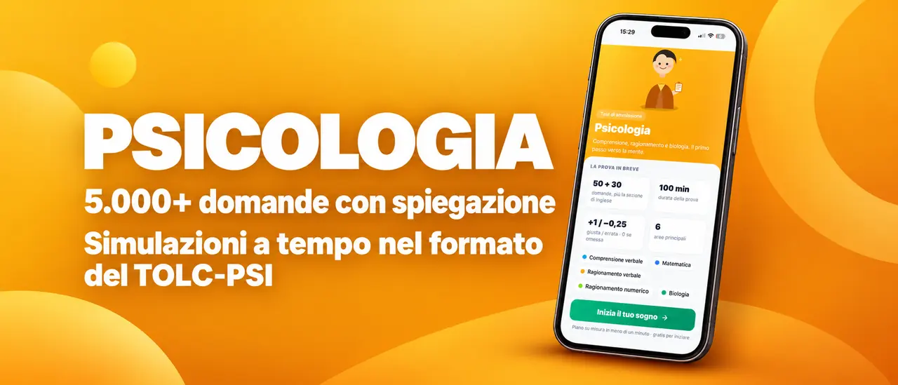 Psicologia: 5.000+ domande con spiegazione, simulazioni a tempo nel formato del TOLC-PSI